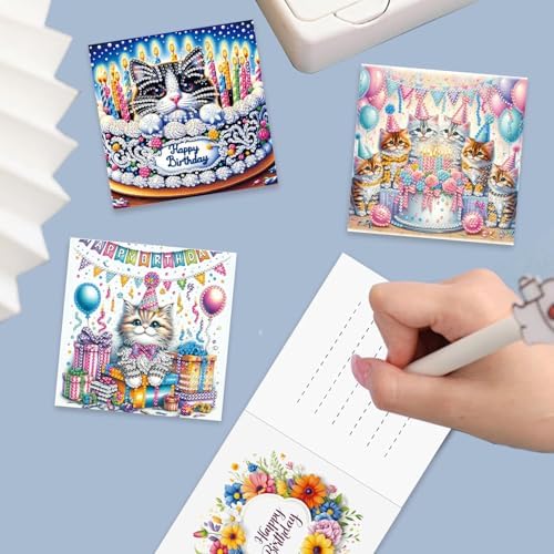 Zyvoreva 12 PCS Diamond Art Greeting Cards with Envelopes, Diamond Painting Greeting Cards Kit for Adults DIY Holiday (Blue)
