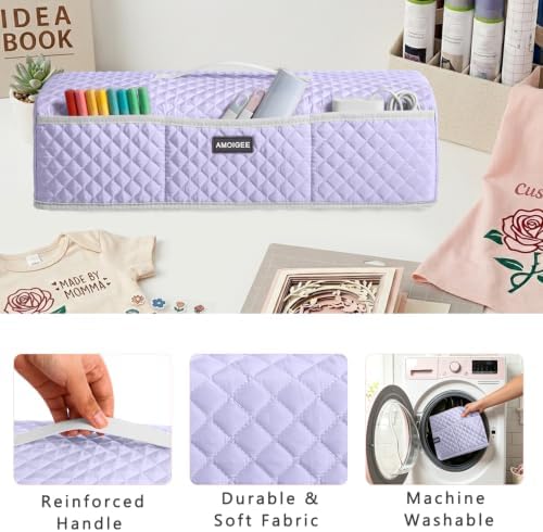 AMOIGEE Dust Cover for Latest Cutting Machine Cricutt Explore 5, Quilted Protective Cover with Storage Pockets for Cutting Machine, Floral Fabric Anti-Dust Cover for Craft Machine Organizer