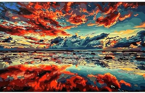 Paint by Numbers Kit for Adults - Ocean Sunset Landscape, DIY Paint by Number, Abstract Oil Painting Style Canvas, Adults Paint by Number Kits for Relaxation & Home Decor