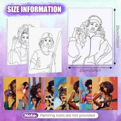 Sherr 20 Pcs Pre Drawn Canvas Vintage Afro Queen for Painting for Adults