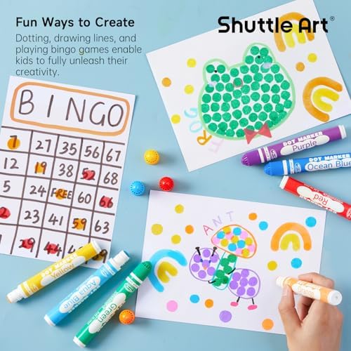 Shuttle Art 100 Pack Dot Markers, 10 Colors x 10 Sets Washable Bingo Daubers, Fun Art Supplies for Kids and Preschoolers, Non Toxic Water-Based