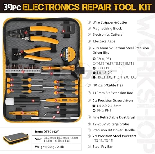 Hi-Spec Electronics Repair & Opening Tool Kit for Laptops Phones Devices | 39pc, everyday fixes made easier, organized portable storage, beginner-friendly selection, apartment and office tasks, tidy