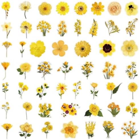 Aesthetic Flowers Stickers Flora Scrapbook Stickers Yellow
