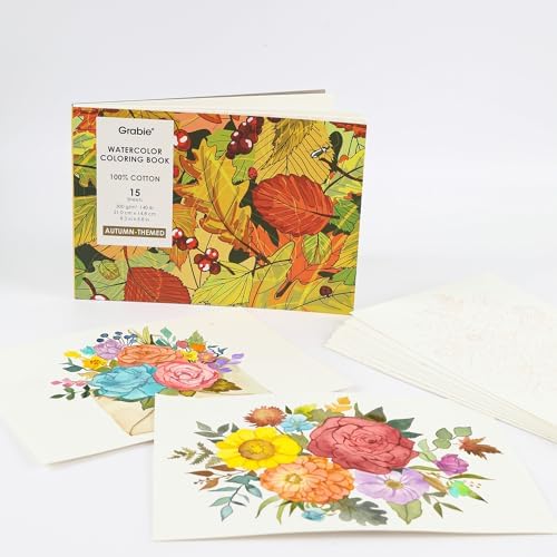 Grabie Watercolor Coloring Book, 15 A5 Cotton Sheets, Autumn-Themed