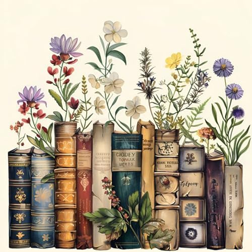 Yezavesu Book Diamond Art Kits for Adults Beginners 14x14 Inch | Book Flower Diamond Painting Kit, DIY 5D Full Round Drill Gem Art, Stress Relief Craft Kits, Home Wall Decor Gift