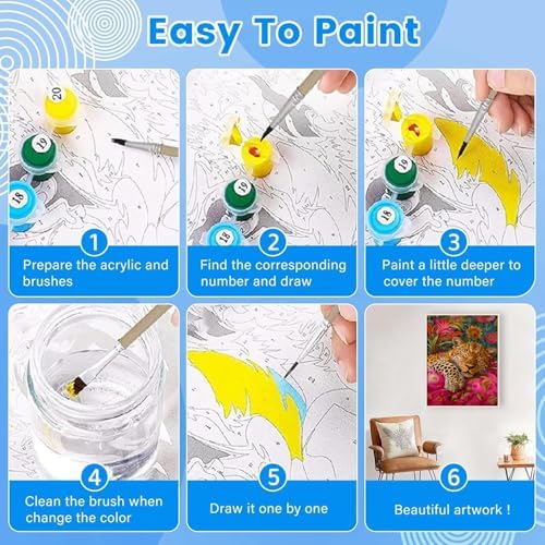 KYOQFVN Leopard Paint by Numbers Kit for Adults - Easy Paint by Number Kits for Beginners, DIY Acrylic Painting on Canvas for Home Wall Art Decor 16x20 Inch