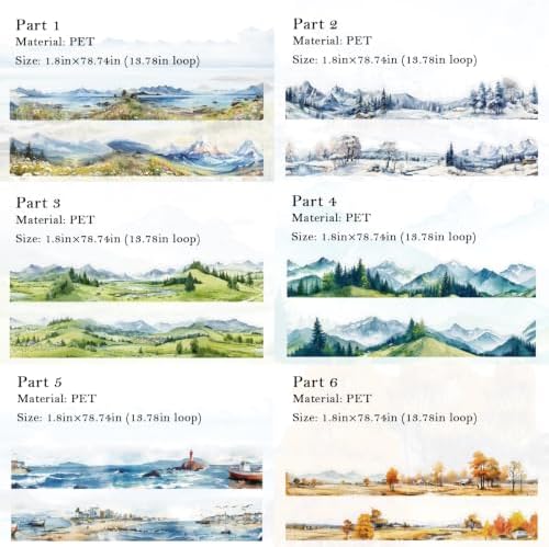 PET Tape Stickers for Journaling Supplies,Mountain Sea Scrapbook Stickers
