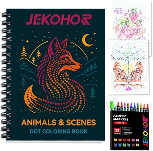 Coloring Book,Animal Dot Art Meditations with 30 Patterns and 12 PCS Marker