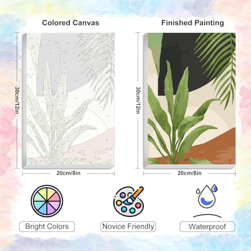 4 Pack Framed Paint by Numbers Kit for Adults with Wooden Easel, Plant | With Frame, Botanical DIY Acrylic Painting, For Adults Beginner, Stress Relief Craft Kits, Home Wall Decor Gift, 8x12 IN