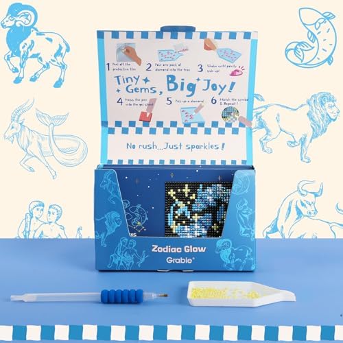 Grabie Mini Diamond Painting Cards Kit, 12 Pack Square Drill, Zodiac Glow