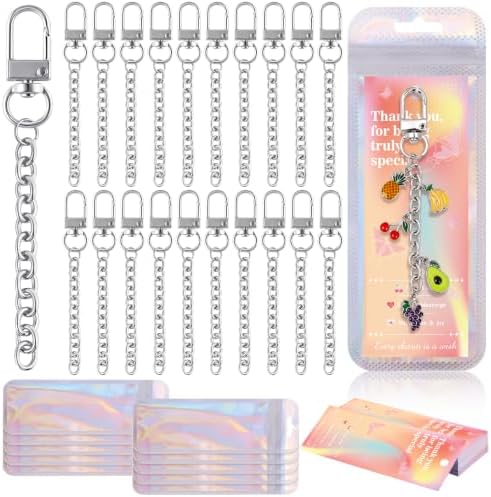Wurosi 20 Pcs Metal Keychain Making Kit, Bag Charm Chains,Silver