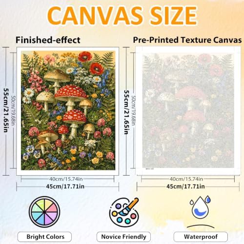 CRZMODE Mushroom Paint by Numbers Kit for Adults, Mushroom, 16x20 inch