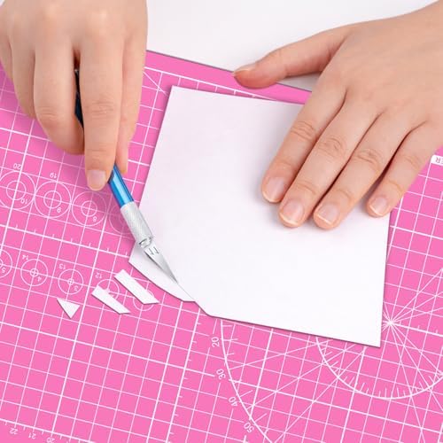 DIYSELF 9in×12in Cutting Mat, A4 Self Healing Craft Mat for Sewing | A4 Pink Cutting Mat for Fabric, Quilting and Scrapbooking, 5-Ply Double-Sided Craft Cutting Board with Grid and Angle Lines