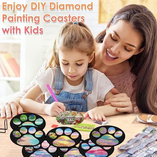 ijbnhd Beach Diamond Art Coasters Kit, Dog Paw, 8 PCS, 4X4inch