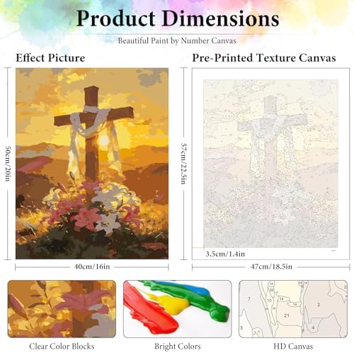 Dawnsphere Cross Paint by Numbers Kit for Adults Without Frame 16x20 in