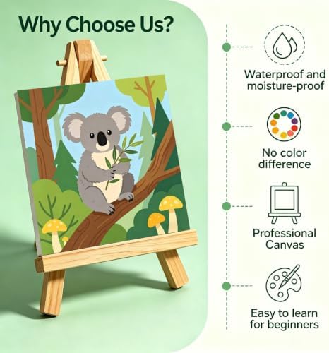 4 Pack Easy Animals Paint by Numbers Kit for Kids with Frame 8x8 Inch