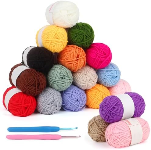 Coopay 18 Colors Crochet Yarn Kit with Hooks, Mini Acrylic Yarn Set