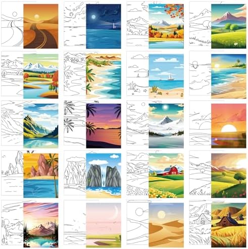 Sherr 20 Pcs Pre Drawn Canvas Landscape for Painting for Adults
