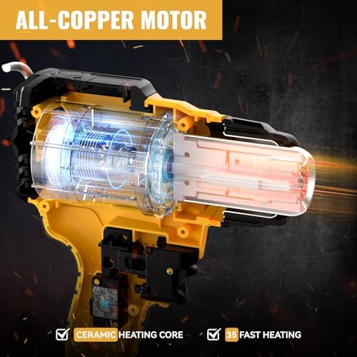 Cordless Heat Gun for Dewalt 20V Battery(NO Battery), 350W,LED Light,Fast Heating Soldering Hot Air Gun 1022℉-1328℉ Variable Temperature Control with 4pcs Nozzles&Scraper for Crafts, Shrink Wrap