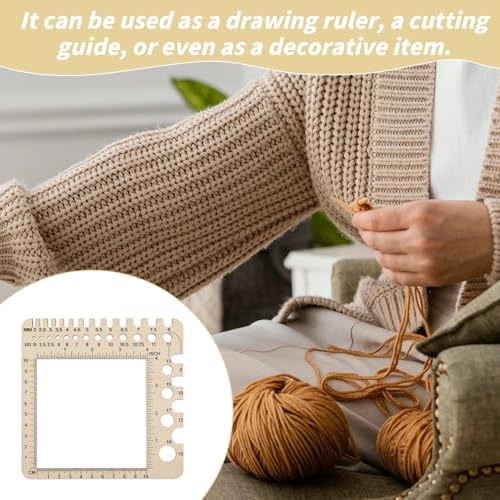 Wooden Knitting Gauge Measuring Tool, Knitting Needle Sizer Ruler Gadgets Wooden Measuring Tool Notions Multi-Size Holes Knitter Gifts for Needles for Spinners Yarn Art Sewing Crochet Accessories