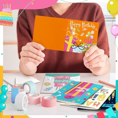 Saillong 12 Pack Happy Birthday Diamond Painting Greeting Card Kits DIY Diamond Art Cards with Envelopes Birthday Cake 5d Rhinestones Painting Kits for Adults DIY Crafts Family Friend Gifts