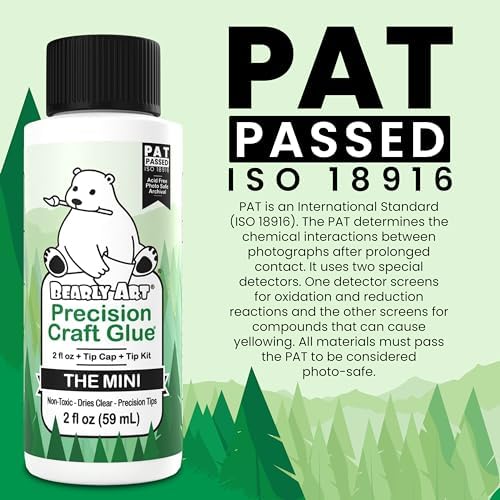 Bearly Art Precision Craft Glue Mini 2 fl oz with Tip Kit Archival | Acid Neutral Archival Safe, Dries Clear, Freeze stable, Wrinkle & Crack Resistant, Strong Flexible Hold Formula, Made in USA