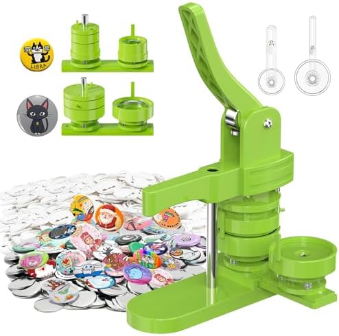Aiment Button Maker Machine Multiple Sizes 200Pcs, Badge Maker 1.25+2.25 inch for Kids, Badge Press Machine with 200 Sets Button Making Supplies & Cutter & Cutting Mat (Green, 32/58mm)