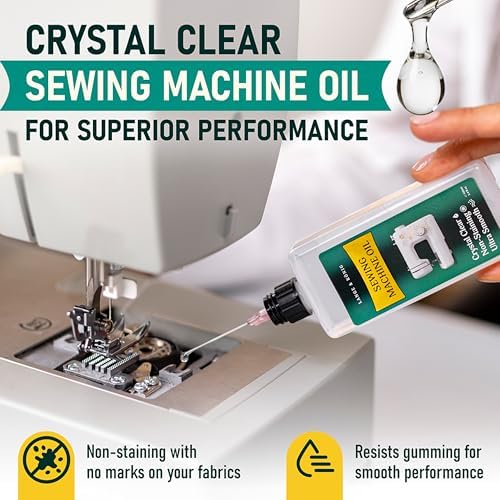 Lange & König 3.4 Oz Sewing Machine Oil Set Including 1" & 1.5" Precision Oil Applicators & 5X Specialized Deep Cleaning Brushes - Sewing Supplies, Sewing Products (Crystal Clear)