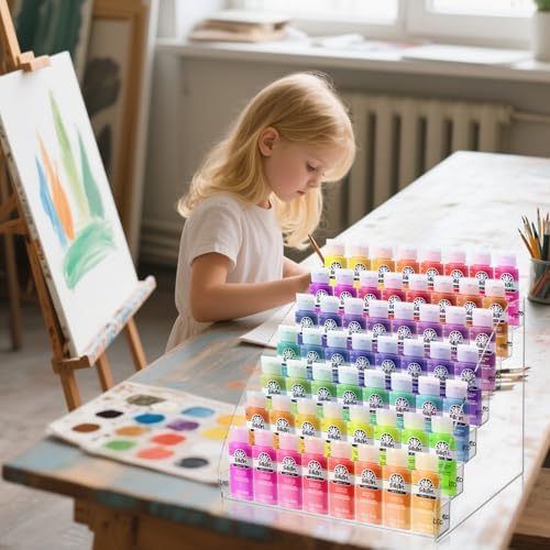 7 Tiers Clear Acrylic Paint Organizer with Brush Holder,paint Organizers Set Miniature Paints Holders, 7 Layers Paints Storage Rack, Craft Paint Rack
