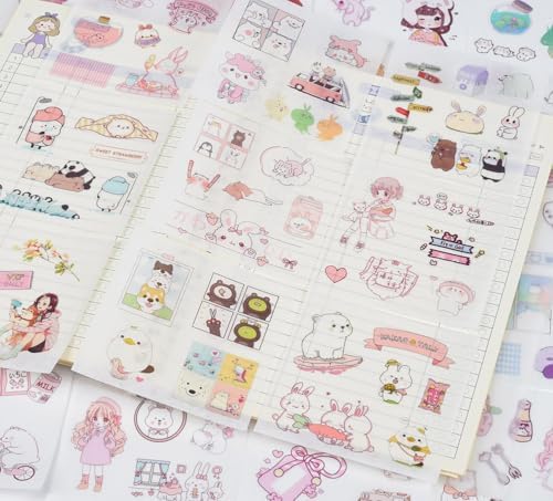 Cute Washi Paper Boxed Stickers Set 50 Sheets - Aesthetic Decorative Sticker for Scrapbooking, Kid DIY Arts Crafts, Album, Bullet Journaling, Junk Journal, Planners, Calendars and Notebook