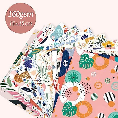 6x6" Cardstock Single Sided Scrapbooking,Craft Decorative Scrap Book Paper | 160gsm,24-Sheet 12Patterns Colored Paper,Junk Journal Supplies,Vivid Origami Papers DIY Craft Gift Wrapping Album.Flower Bird