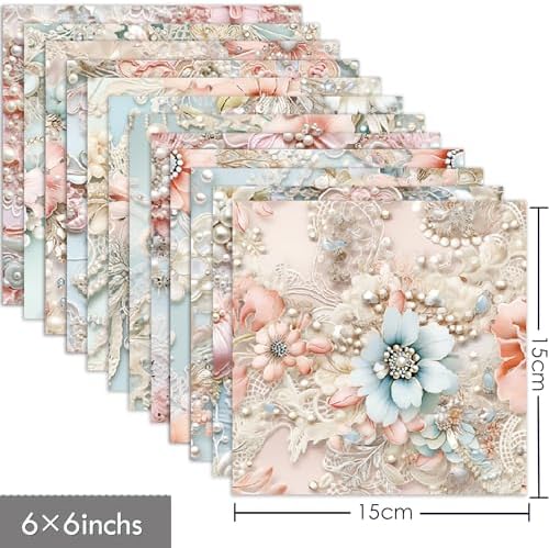 6x6 Scrapbook Paper Pad - Pearl Embroidery 160gsm Heavyweight Cardstock, 24 Pcs Luxury Lace Texture Decorative Paper for Wedding Scrapbooking & DIY Crafts