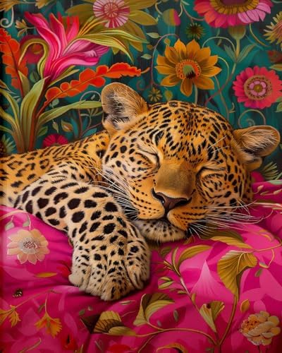 KYOQFVN Leopard Paint by Numbers Kit for Adults - Easy Paint by Number Kits for Beginners, DIY Acrylic Painting on Canvas for Home Wall Art Decor 16x20 Inch