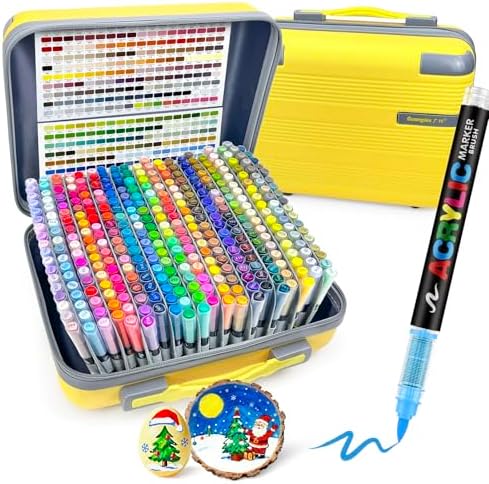 Guangna 360 Acrylic Paint Markers, Brush Tip Acrylic Paint Pens, Quick-Drying Waterproof Ink, for Rock Painting Plastic Wood Canvas Glass Ceramic Metal Art Crafts Supplies Gift