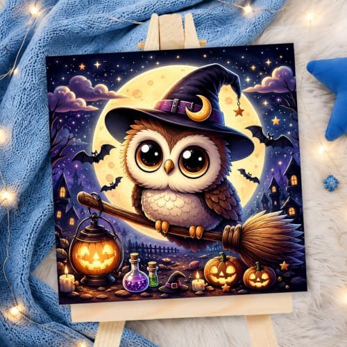 AUKELHJ Paint by Numbers Kit for Kids with Frame, Halloween Owl, 8X8 inch