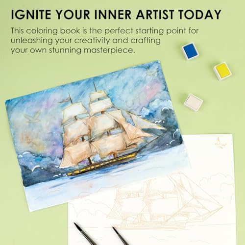 Grabie Watercolor Coloring Book, 15 A5 Cotton Sheets, Landscape Themed