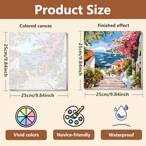 Reivworl Framed Landscape Paint by Numbers Kit for Adults Beginner 10×10 inch