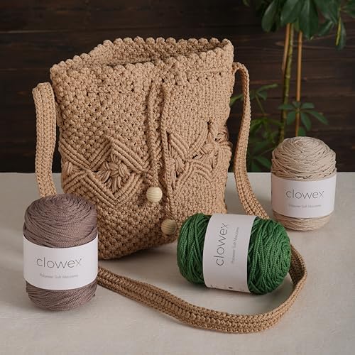 Polyester Soft Macrame Cord 2.5-3mm, 191 Yards x 1/9 inc Turkish Polyester Rope, Braided Macrame Yarn for DIY Crafts, Plant Hanger, Wall Hanging, Macrame Bag