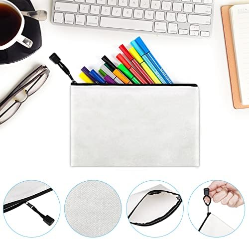 12 Pack DIY Craft Cotton Canvas Bag, Multi-Purpose Cosmetic Bag Makeup Pouches with Zipper Travel Toiletry Bag (XS, Black)