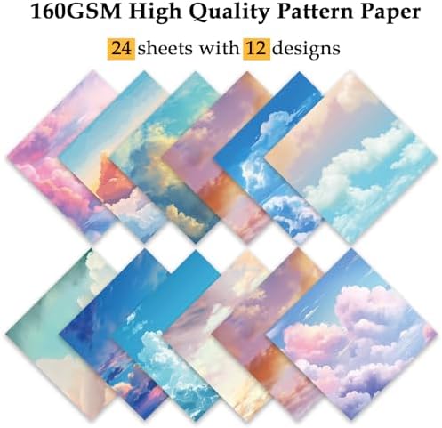 Scrapbook Paper, 24 Sheets 6"×6" 160gsm Single-Sided Patterned Cardstock