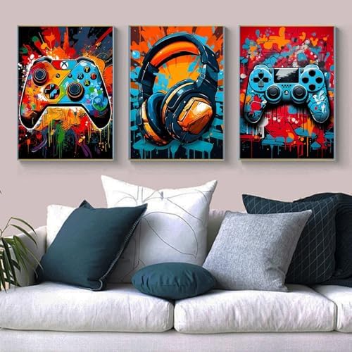 VeGuude Diamond Painting Kits for Adults,DIY Gaming Equipment 3 Pack Diamond Painting Kits for Beginner,5D Full Round Drill Diamond Gem Painting Kits for Home Wall Decor 12x16inch
