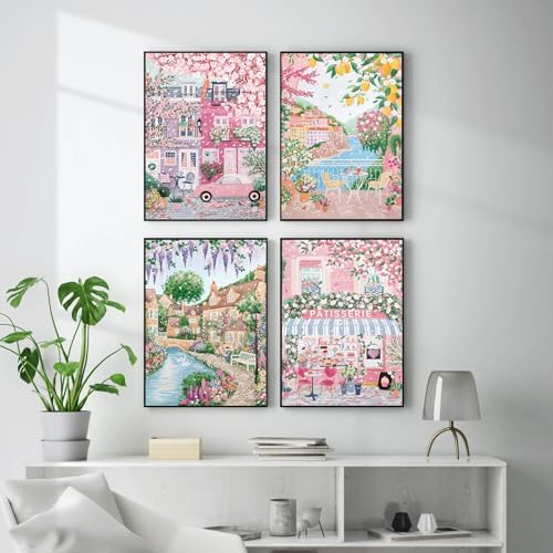 4 Packs City in Love Diamond Art Kits for Adults, Diamond Painting Kits for Adults for Beginners, DIY Valentine's Diamond Dots Art Kits, 5D Full Round Drill Gem Art Painting Kits for Decor, 12x16in