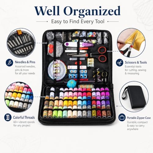 LEIYULY Sewing Kit for Adults, Needle and Thread Kit (203 PCS Black)