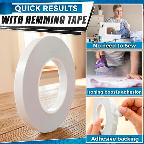 Basting Tape for Sewing – 0.6 In x 60 Yd Thin Acrylic Hemming Tape for Dresses – Transparent Clothes Strip for DIY Crafts, Temporary Repairs, Quick Adjustments with Strong Adhesion, Easy Clean Removal