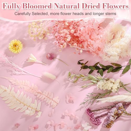 Real Dried Flowers 100% Natural Dried Flowers, Mixed Colors Dried Leaf Flowers for DIY Arts and Crafts Candles Resin Jewelry Nail Pendant Cards Scrapbooking Wedding Home Decoration (Pink)