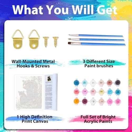 xcemhil Bear Paint by Numbers Kit for Adults Beginner, Bear Paint by Numbers for Adult, Acrylic Paint by Number Kits Suitable for Home Wall Art Decor Gifts 16x20 Inch