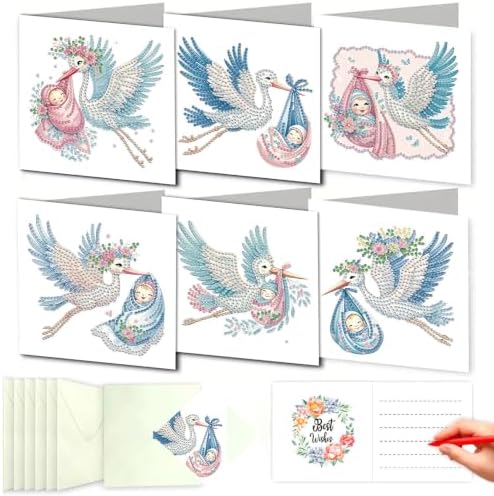 DDGYP 6 PCS Diamond Art Painting Greeting Cards with Envelopes,5.9x11.81In