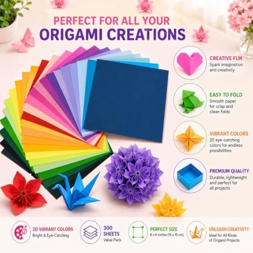 MAQIHAN 300 Sheets 6x6 Origami Paper - 20 Colors Double Sided Craft Paper