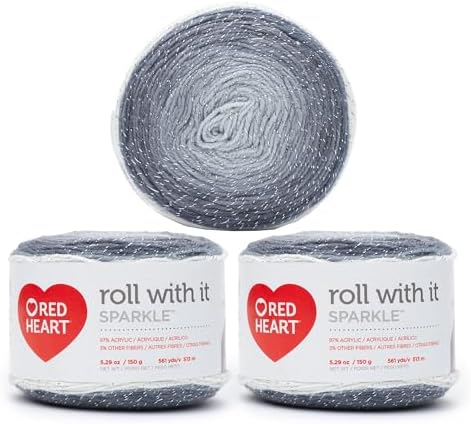 Red Heart Roll with It Sparkle Yarn for Crocheting, Diamonds, 3-Pack