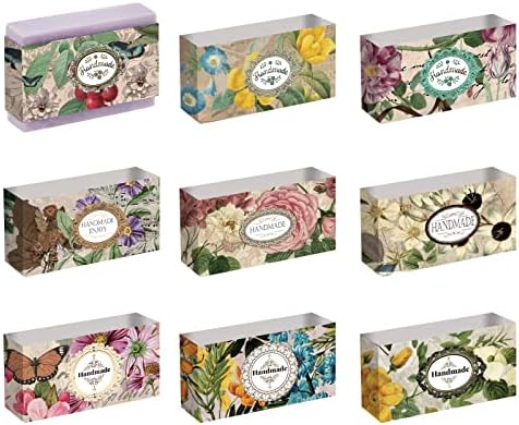PH PandaHall 90pcs Vintage Flower Wrapper Tape, 9 Styles Handmade Crafts Band Label Paper Tape Wrap Label Tape Vertical Tag Sleeves Covers for Handmade Soap Lotion Bar Bath Gift Wrapping 8.2x1.9 inch